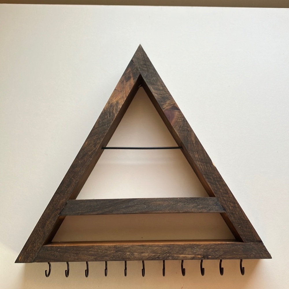 Rustic Triangle Wooden Wall Shelf with Hooks